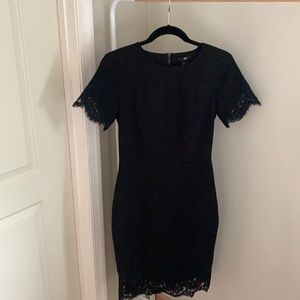 H&M black, pencil dress with lace details - size 6